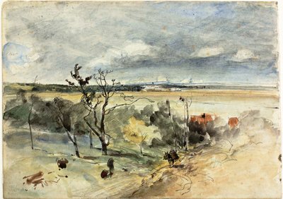 Paesaggio con uomo su un asino (recto) Due donne in un caffè (verso) da Johan Barthold Jongkind
