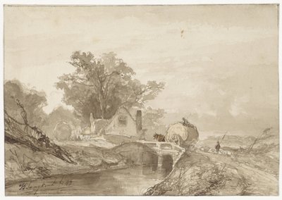 Paesaggio con un ponte con un carro di fieno da Johan Barthold Jongkind