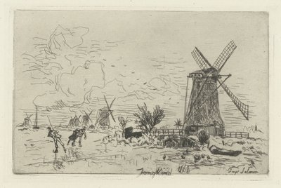 Paesaggio con mulini e pattinatori da Johan Barthold Jongkind