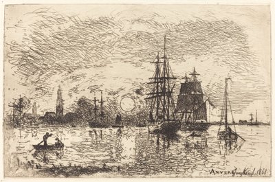 Tramonto, porto di Anversa da Johan Barthold Jongkind