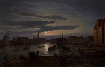 Porto di Copenaghen al chiaro di luna da Johan Christian Dahl