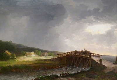 Danese: Il ponte sul fiume Tryggevælde con vista su Køge Il ponte sul fiume Tryggevælde con vista su Køge, Zelanda da Johan Christian Dahl