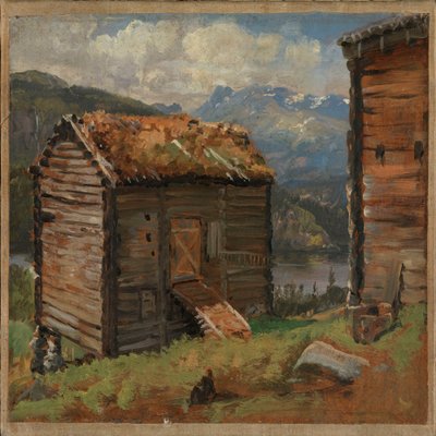 Edifici rurali a Hjelle nel Valdres da Johan Christian Dahl