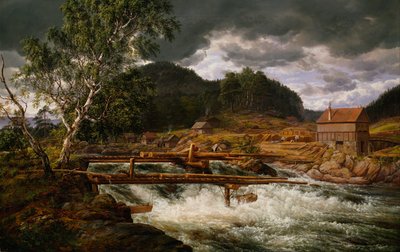 Norvegese Bokmål:  Hellefossen ved Hokksund Hellefossen vicino a Hokksund da Johan Christian Dahl