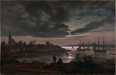 Norvegese:  Porto di Larvik al chiaro di luna Larvik al chiaro di luna da Johan Christian Dahl
