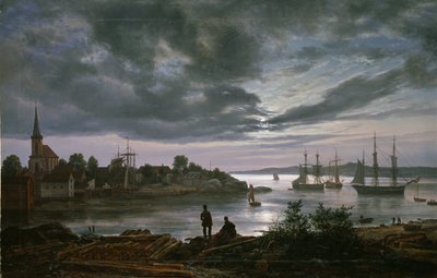 Veduta di Larvik al chiaro di luna, Norvegia da Johan Christian Dahl