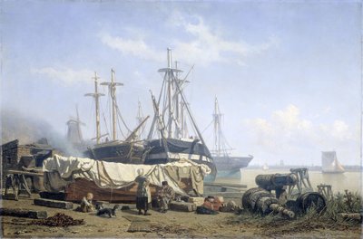 Pausa di mezzogiorno in un cantiere navale sul Maas da Johan Conrad Greive