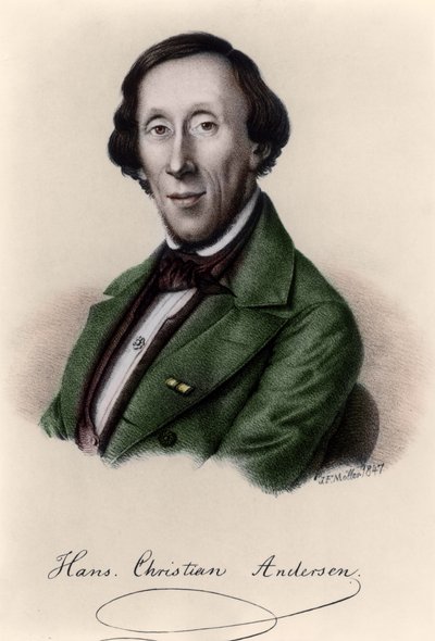 Ritratto di Hans Christian Andersen (1805-1875) (colorazione successiva) da Johan Frederick Moller