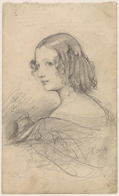 Ritratto di una giovane donna con riccioli, verso sinistra da Johan Hendrik Koelman