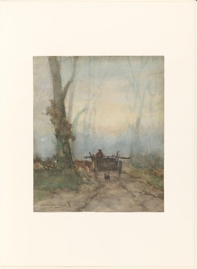 Carro contadino su strada boschiva da Johan Hendrik Weissenbruch (signed by artist)