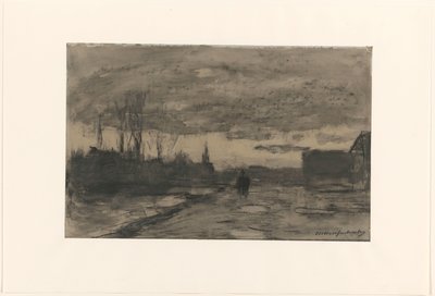Vista di un molo da Johan Hendrik Weissenbruch (signed by artist)