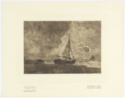 Vista sulla spiaggia con barche a vela da Johan Hendrik Weissenbruch