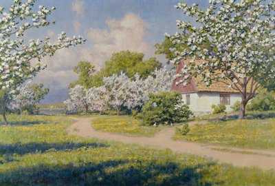 Paesaggio boschivo con un cottage in primavera da Johan Krouthén