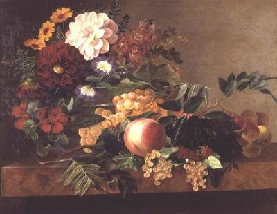 Fiori e frutta su un tavolo di marmo da Johan Laurents Jensen