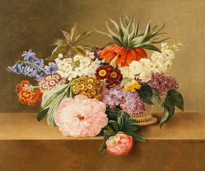 Iris, Lilla, Primule, Fiori e Peonie in un Cesto da Johan Laurents Jensen