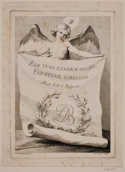 Titolo con un angelo che tiene un grande foglio da Johan Martin Preisler