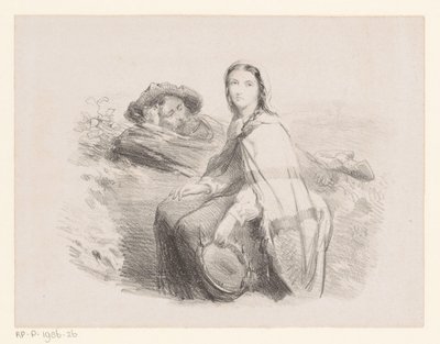 Liggende man en vrouw met tamboerijn da Johan Michaël Schmidt Crans (attributed to)