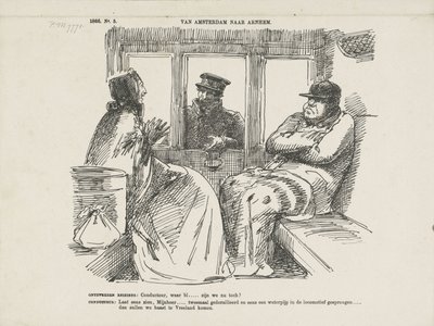 Caricatura sui numerosi incidenti sulla ferrovia del Reno, 1866 da Johan Michaël Schmidt Crans