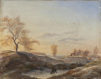 Paesaggio invernale da Frederiksdal con pattinatori da Johan Stroe