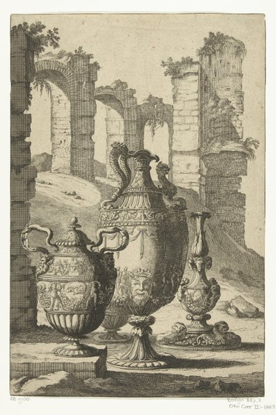 Tre vasi e un candelabro (Materiem superabat opus) (serie Vasi e candelabri) da Johan Teyler (attributed to)