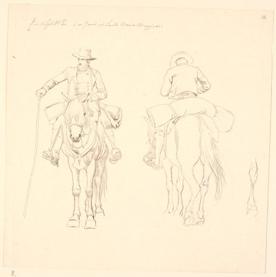 Campagnolo a cavallo, visto di fronte e di dietro, e studio delle zampe posteriori di un cavallo da Johan Thomas Lundbye