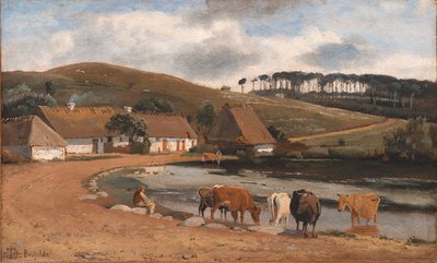 Mucche abbeverate a uno stagno del villaggio. Brofelde, Zealand da Johan Thomas Lundbye
