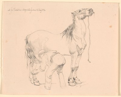 Un cavallo viene strigliato da Johan Thomas Lundbye