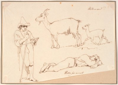 Un pastore, una capra con il suo capretto e un uomo sdraiato da Johan Thomas Lundbye