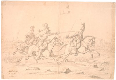 Una battaglia a cavallo; in alto uno studio di una testa da Johan Thomas Lundbye