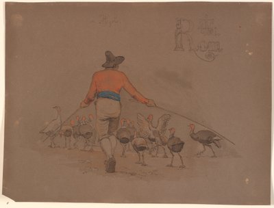 Italiano che guida un gruppo di tacchini con bastoni di bambù da Johan Thomas Lundbye