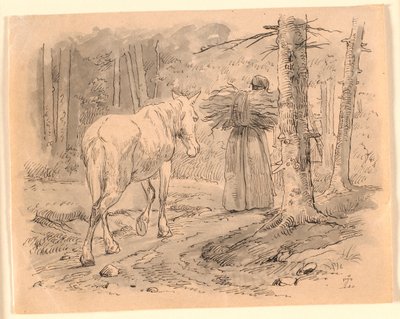 La donna e il cavallo. Illustrazione per "Fabler for Børn" di Kaalund. Vedi commento dal catalogo dell
