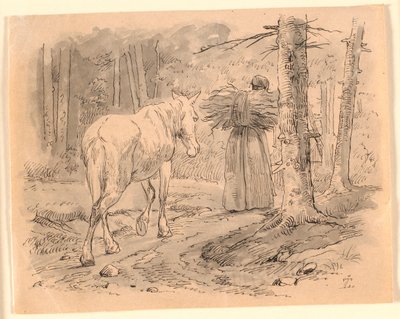 La donna e il cavallo. Illustrazione per "Fabler for Børn" di Kaalund. Vedi commento dal catalogo dell