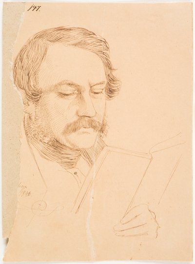 Ritratto di uomo, frontale, leggermente rivolto a destra, mentre legge. da Johan Thomas Lundbye
