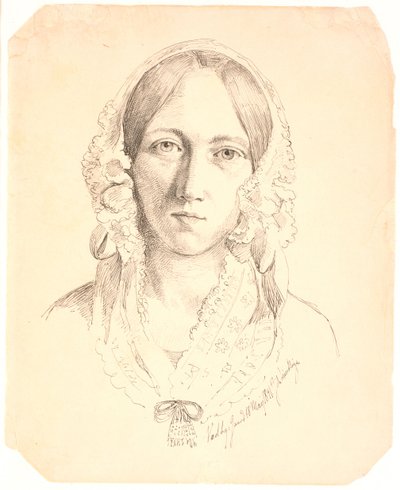 Ritratto di una giovane donna, di fronte. Possibilmente raffigurante Louise Marie Neergaard (1816-1895) da Johan Thomas Lundbye