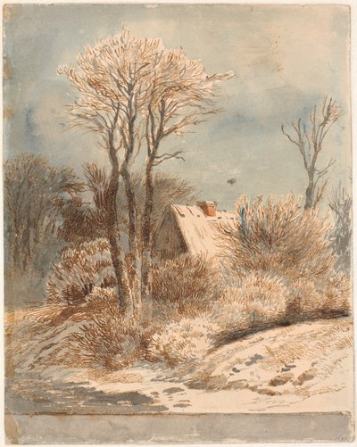 Paesaggio innevato con casa tra gli alberi da Johan Thomas Lundbye
