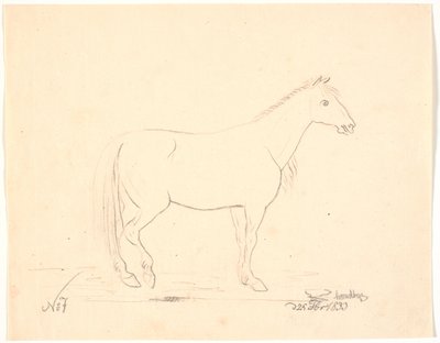 Cavallo in piedi di profilo a destra da Johan Thomas Lundbye