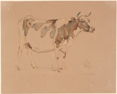 Mucca pezzata in piedi da Johan Thomas Lundbye
