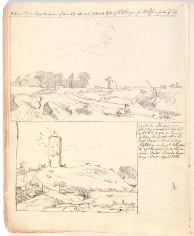 Muro di pietra presso Rakløv a Refsnæs. Disegno eseguito direttamente nel quaderno, pagina 10 da Johan Thomas Lundbye