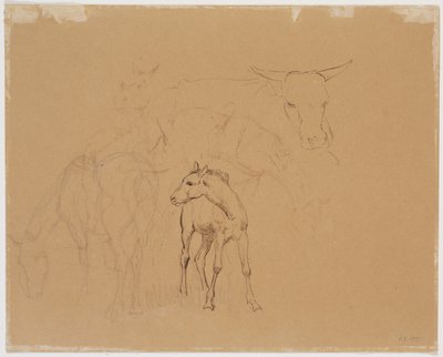 Studie eines grasenden Pferdes, eines Fohlens und einer liegenden Kuh da Johan Thomas Lundbye