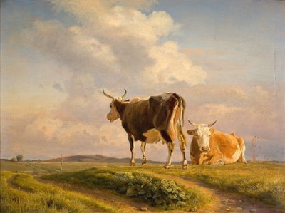Due mucche in un campo aperto da Johan Thomas Lundbye