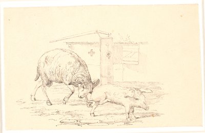 Il montone e il maiale. Illustrazione per "Favole per bambini" di Kaalund. Vedi commento dal catalogo dell