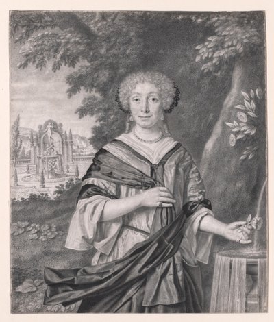 Ritratto di una donna vicino a una fontana, con una rosa in mano da Johan Thopas