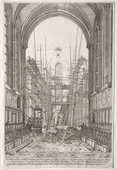 Vista nella Chiesa dei Francescani, Barfüsser-Kirke, 1681 da Johan Ulrich Krauss