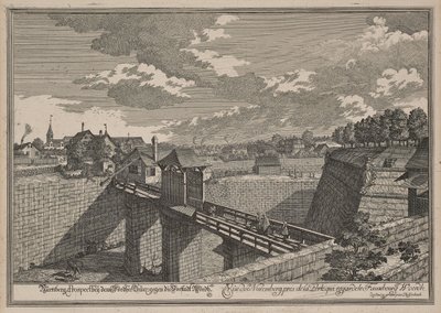 Vista del Wöhrder Türlein di Norimberga da ovest da Johann Adam Delsenbach