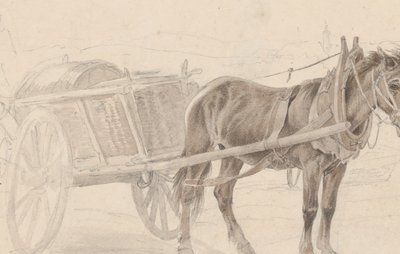Carro trainato da un cavallo marrone vicino a un lampione, Verso: Un gruppo di ufficiali a cavallo, ca. 1815 da Johann Adam Klein