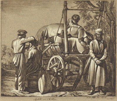Soldati russi con un barbiere da Johann Adam Klein