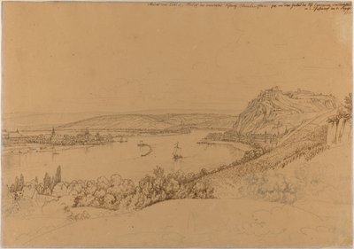 Veduta di Coblenza con il Reno e la fortezza di Ehrenbreitstein (recto); veduta del castello di Heidelberg (verso) da Johann Adam Klein