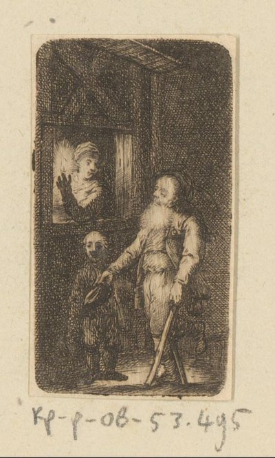 Vecchio mendicante zoppo con ragazzo e donna davanti alla finestra da Johann Andreas Benjamin Nothnagel