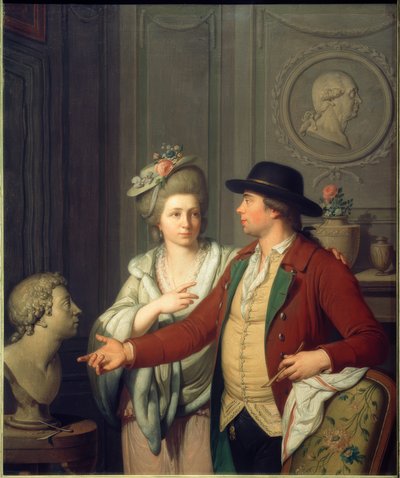 Samuel Nahl mostra alla sua sposa il busto di suo fratello da Johann August Nahl der Jüngere