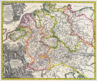 Mappa idrografica della Germania, circa 1720 (incisione) da Johann Baptista Homann